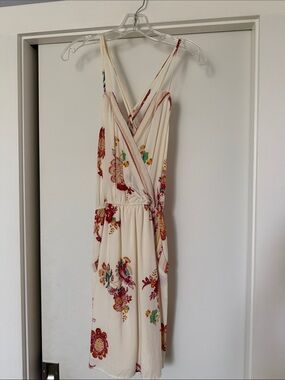Cream Floral Wrap Sundress with Slim Straps